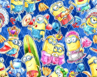 Mini Yellow Friends Dark Blue Orange (No AI) Seamless Pattern PNG 15" x 15" 300 DPI – Digital Paper for Sublimation, Fabric & Scrapbooking