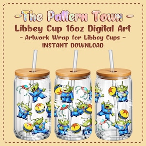 Toy Aliens Friends (Sin IA) Diseño para lata de vidrio Libbey de 16 oz PNG 300 DPI – Diseño para sublimación de vasos (descarga digital)