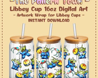Toy Aliens Friends (No Ai) 16oz Libbey Glass Can Wrap PNG 300 DPI – Sublimation Tumbler Design Digital Download