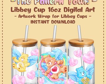 Cute Love Bears (No Ai) 16oz Libbey Glass Can Wrap PNG 300 DPI – Sublimation Tumbler Design Digital Download
