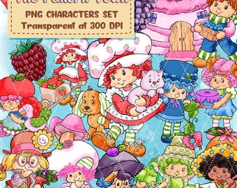 Lot d'autocollants PNG « Filles aux fruits et amies mignonnes » (300 dpi, fond transparent) – Clipart pour sublimation, t-shirts et loisirs créatifs (téléchargement numérique)
