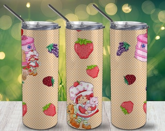 Frucht- und Freunde-Punkte, beige, schmale Becherhülle (20 oz), PNG, 300 DPI – Sublimationsdesign zum digitalen Download