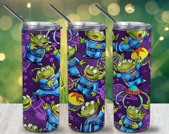 Green Tiny Aliens Skinny Tumbler 20oz Wrap PNG 300 DPI – Sublimation Design Digital Download