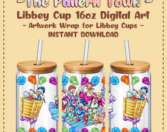 Duck's Friends Quest (ohne KI) 16oz Libbey Glasdosen-Folie PNG 300 DPI – Sublimationsbecher-Design (digitaler Download)