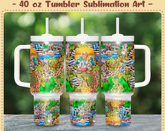 Nahtloses Safari-Freunde-Motiv (ohne KI) – 40-oz-Becherfolie (PNG, 300 dpi) – Sublimationsdesign (digitale Datei)