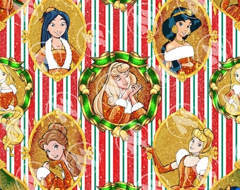 Weihnachtsprinzessinnen-Glitzerstreifen (ohne AI) Nahtloses Muster 15" x 15" 300 DPI – Digitalpapier für Sublimation, Stoff & Scrapbooking