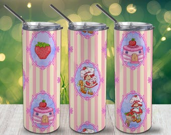 Niedliche Fruchtfreunde Rosenrahmen Schmaler Becher 20oz (ca. 590 ml) Folie PNG 300 DPI – Sublimationsdesign Digitaler Download