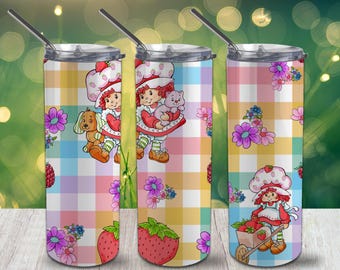 Fruit Cute Friends Plaid Bright Color Skinny Tumbler 20oz Wrap PNG 300 DPI – Sublimation Design Digital Download