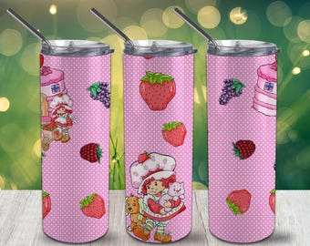 Niedliches Fruchtmotiv für schmalen Trinkbecher (590 ml) – PNG-Datei, 300 dpi – Sublimationsdesign zum digitalen Download