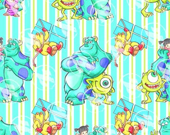 Monsters Workers Light Green Stripes Seamless Pattern (No AI) PNG 12" x 12" 300 DPI – Digital Paper for Sublimation, Fabric & Scrapbook