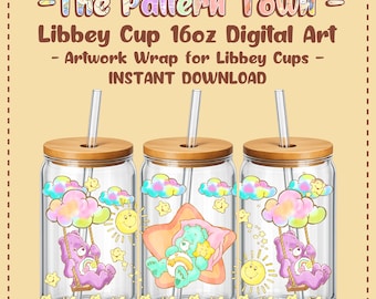Cute Bears Star Dreams (No Ai) 16oz Libbey Glass Can Wrap PNG 300 DPI – Sublimation Tumbler Design Digital Download