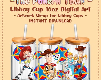 Toy Cowboy and Friends (No Ai) 16oz Libbey Glass Can Wrap PNG 300 DPI – Sublimation Tumbler Design Digital Download