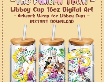 Magic Hair Princess (No Ai) 16oz Libbey Glass Can Wrap PNG 300 DPI – Sublimation Tumbler Design Digital Download