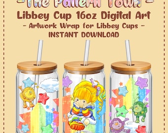 Regenbogenmädchen-Stern (ohne KI) 16oz Libbey Glasdosen-Etikett PNG 300 DPI – Sublimationsbecher-Design (digitaler Download)