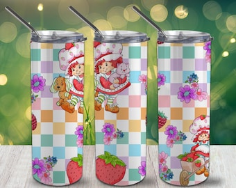 Frucht- und Schachfiguren-Motiv in Pastellfarben für schmale Trinkbecher (20 oz) – PNG-Design (300 dpi) – Digitaler Download für Sublimationsdruck