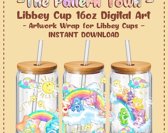 Cute Bears (No Ai) 16oz Libbey Glass Can Wrap PNG 300 DPI – Sublimation Tumbler Design Digital Download