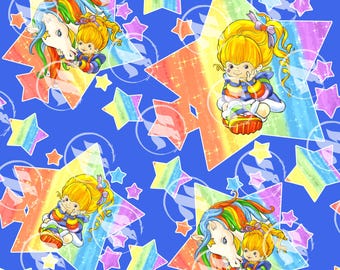 Rainbow Girl Stars Bright Blue Seamless Art PNG 15" x 15" 300 DPI – Digital Paper for Sublimation, Fabric & Scrapbook