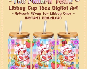 Strawberry Plaid Bright Colors (No Ai) 16oz Libbey Glass Can Wrap PNG 300 DPI – Sublimation Tumbler Design Digital Download
