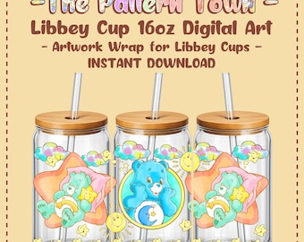 Cute Bears Sweet Dreams (No Ai) 16oz Libbey Glass Can Wrap PNG 300 DPI – Sublimation Tumbler Design Digital Download