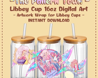 Mädchenband-Show (ohne KI-Grafik) 16oz Libbey Glasdosen-Etikett PNG 300 DPI – Sublimationsbecher-Design (Digitaler Download)