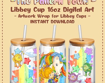 Motif « Horse's Rainbow Girl » (sans IA) pour canette Libbey en verre de 473 ml (16 oz) – Téléchargement numérique PNG 300 DPI – Design pour gobelet par sublimation