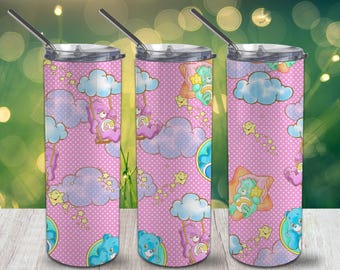 Niedliches Bären-Punkte-Design, rosa, schmal, blau, 20oz-Becher, PNG 300 DPI – Sublimationsdesign zum digitalen Download