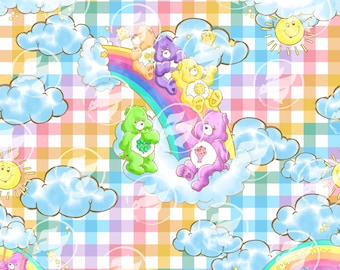 Cute Bears Plaid Pastel Rainbow (No AI) Seamless PNG 15" x 15" 300 DPI – Digital Paper for Sublimation, Fabric & Scrapbook