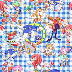Hedgehog Game Blue Plaid (No AI) Seamless Pattern 15" x 15" 300 DPI – Digital Paper for Sublimation, Fabric & Scrapbooking