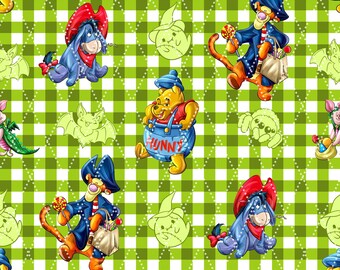 Halloween Bear and Friends Green Plaid (No AI) Seamless Pattern 15" x 15" 300 DPI – Digital Paper for Sublimation, Fabric & Scrapbooking