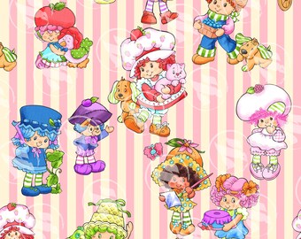 Fruit Friends Stripes Pale Pink Seamless Art - No AI