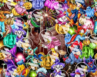 Haunted Mansion Characters (No IA) Seamless Pattern 15" x 15" 300 DPI – Digital Paper for Sublimation, Fabric & Scrapbooking