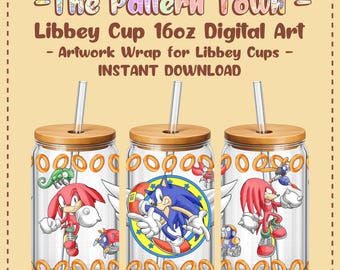 Hedgehog High Velocity (No Ai) 16oz Libbey Glass Can Wrap PNG 300 DPI – Sublimation Tumbler Design Digital Download