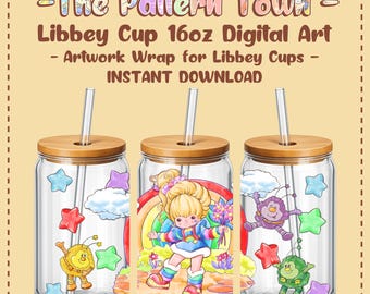 Regenbogenmädchen mit Blumen (ohne KI) – 16-oz-Libbey-Glasdosen-Folie (PNG, 300 dpi) – Design für Sublimationsbecher (digitaler Download)