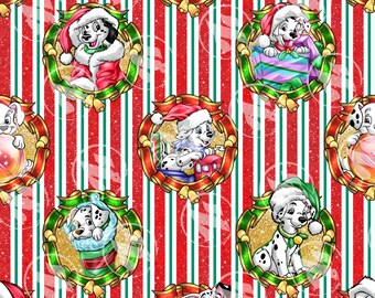 Xmas Dot Pups Glitter Stripes (No AI) Seamless Pattern 15" x 15" 300 DPI – Digital Paper for Sublimation, Fabric & Scrapbooking