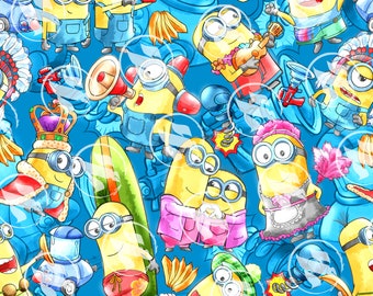 Mini Yellow Friends Blue (No IA) Seamless Pattern PNG 15" x 15" 300 DPI – Digital Paper for Sublimation, Fabric & Scrapbooking