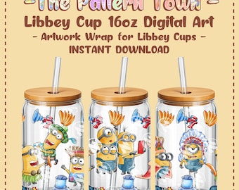 Yellow Funny Friends (No Ai) 16oz Libbey Glass Can Wrap PNG 300 DPI – Sublimation Tumbler Design Digital Download