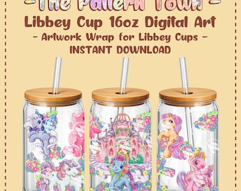 Adorables petits chevaux (sans IA) - Motif pour canette en verre Libbey 473 ml (16 oz) - PNG 300 DPI - Téléchargement numérique - Design pour gobelet par sublimation