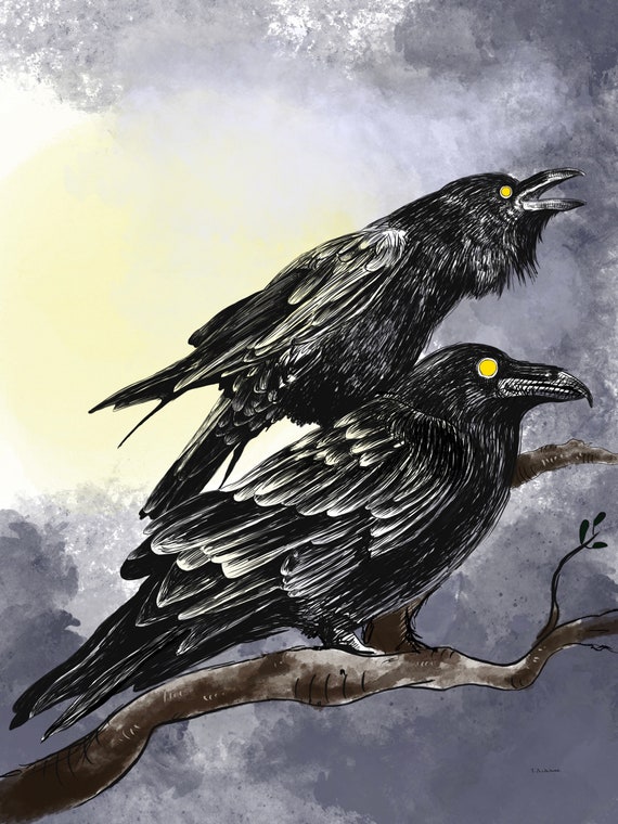 Odins Ravens Print | Giclee Art print | Pagan Art | Witch Art | Norse Mythology Art