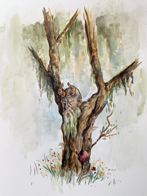 Mimir Giclee Art Print | Pagan Art | Watercolor painting | Witch Art | Cottagecore | Pagan Decor | Norse Mythology Art | Alter Decor