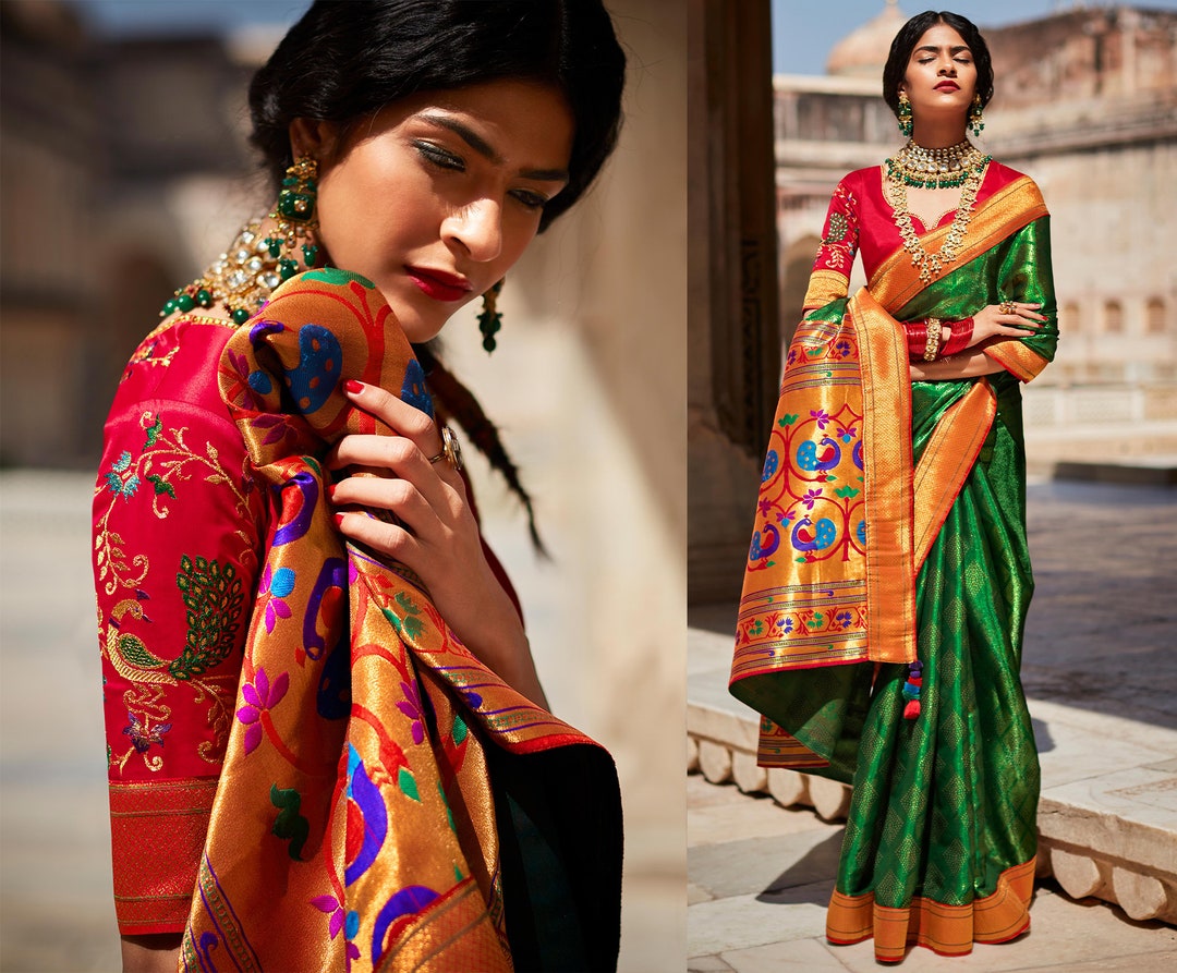 Beautiful Paithani Silk Dark Green Saree