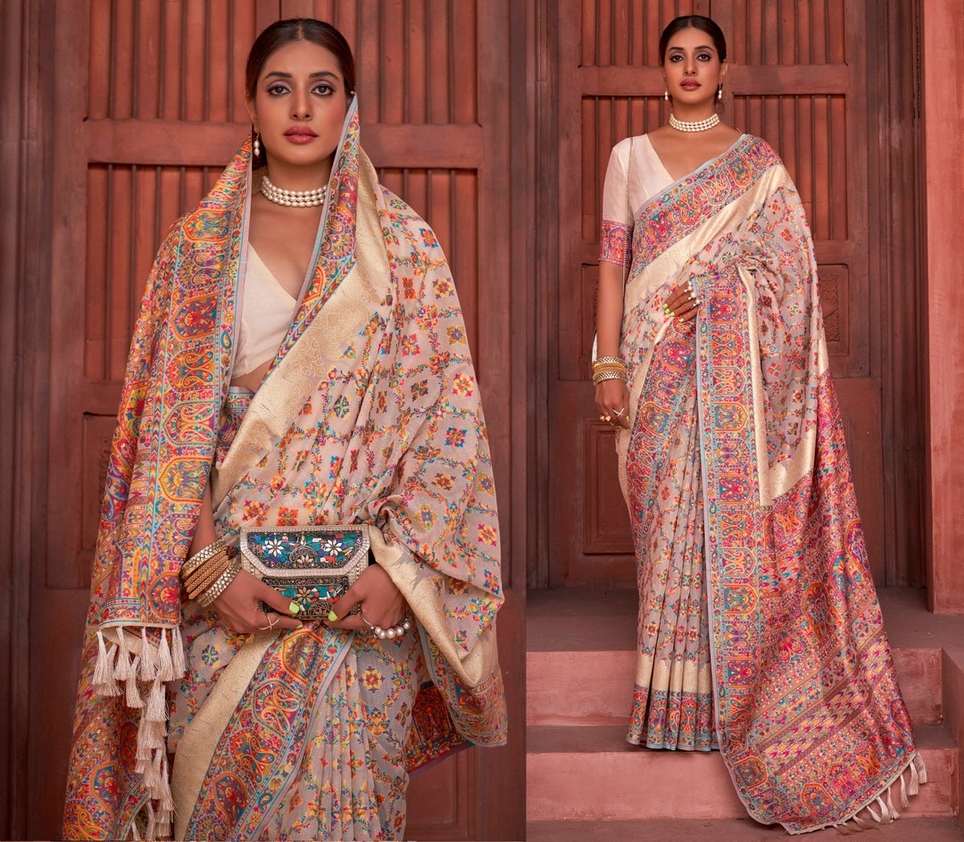 Snow White Kashmiri Saree Blouse for Woman With Multicoloured - Etsy