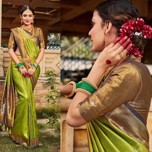 Stunning Green Designer Pattu Soft Silk Saree with Zari Weaving (Soft Silk) (Silk Sarees) ( Sarees for Woman)