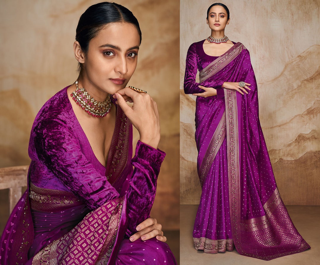 Purple - Kutch Tie-Dye Cotton Bandhani Saree with Blouse 04