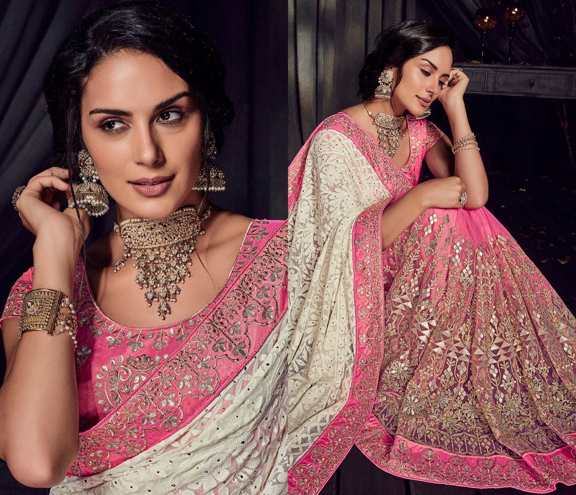 Pink and White Half and Half French Lace Embellished Limited Etsy