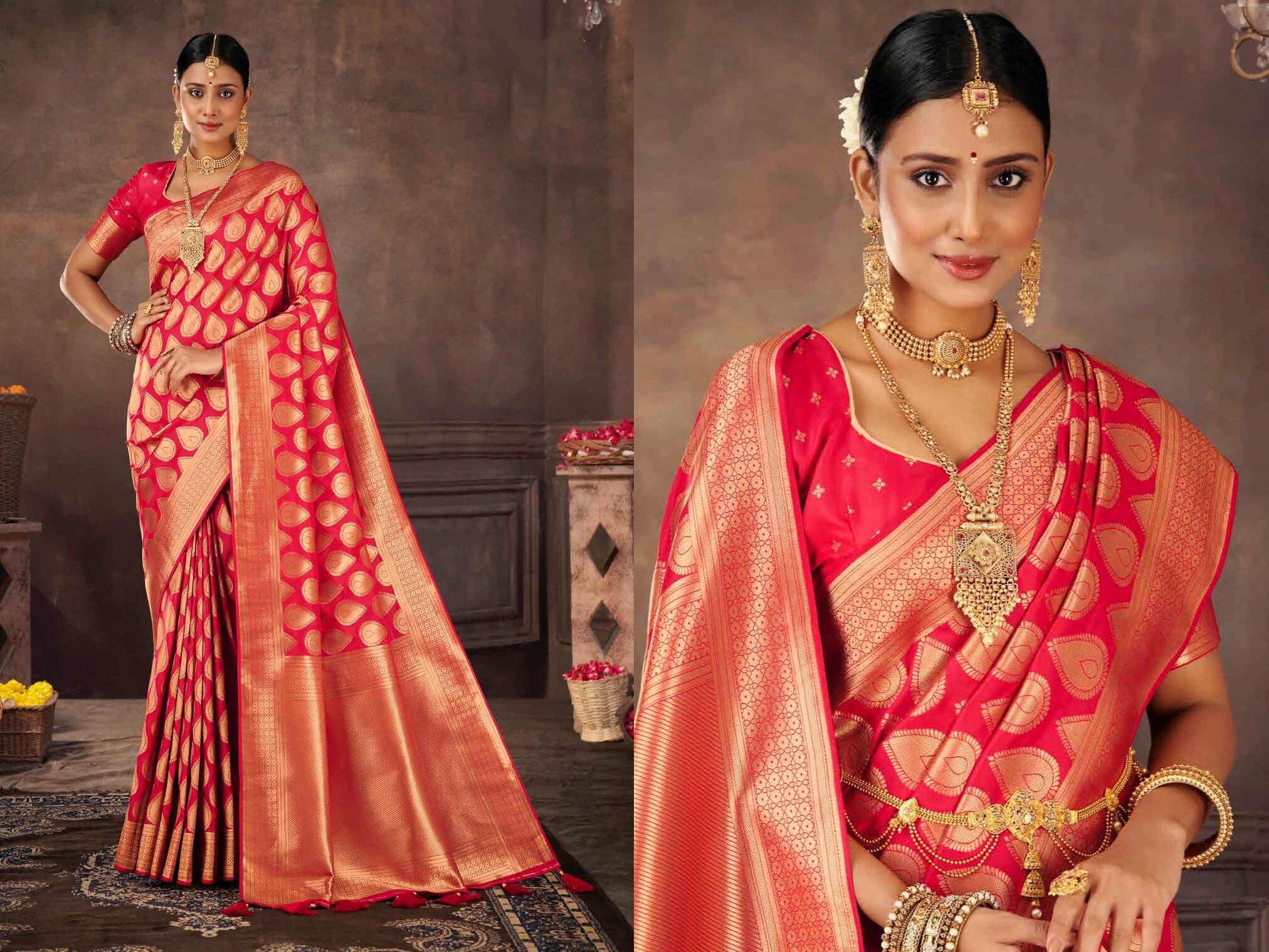 Jewellery for hotsell red silk saree