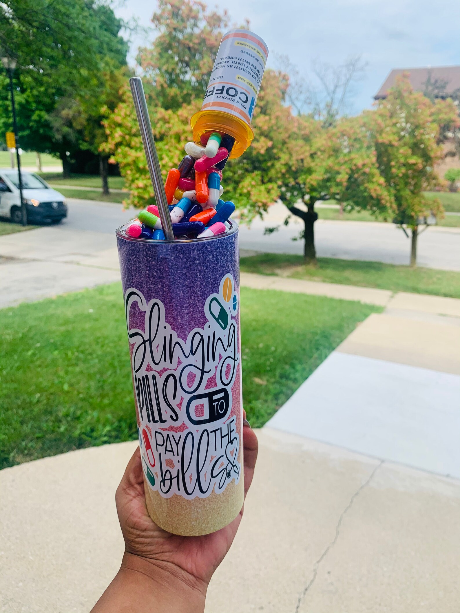 Tumbler w/ floating pill topper Etsy