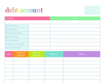 DEBT ACCOUNT Budget Planner Printable Pages Happy Financial Bill Checklist Tracker Monthly Debt Cash Expense Money Envelope Log Forms