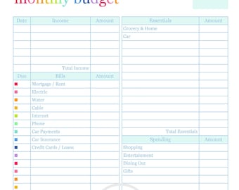 MONTHLY BUDGET Budget Planner Printable Pages Happy Financial Bill Checklist Tracker Weekly Debt Cash Expense Money Envelope Log Forms