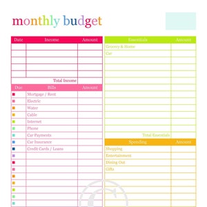 MONTHLY BUDGET Budget Planner Printable Pages Happy Financial Bill Checklist Tracker Weekly Debt Cash Expense Money Envelope Log Forms