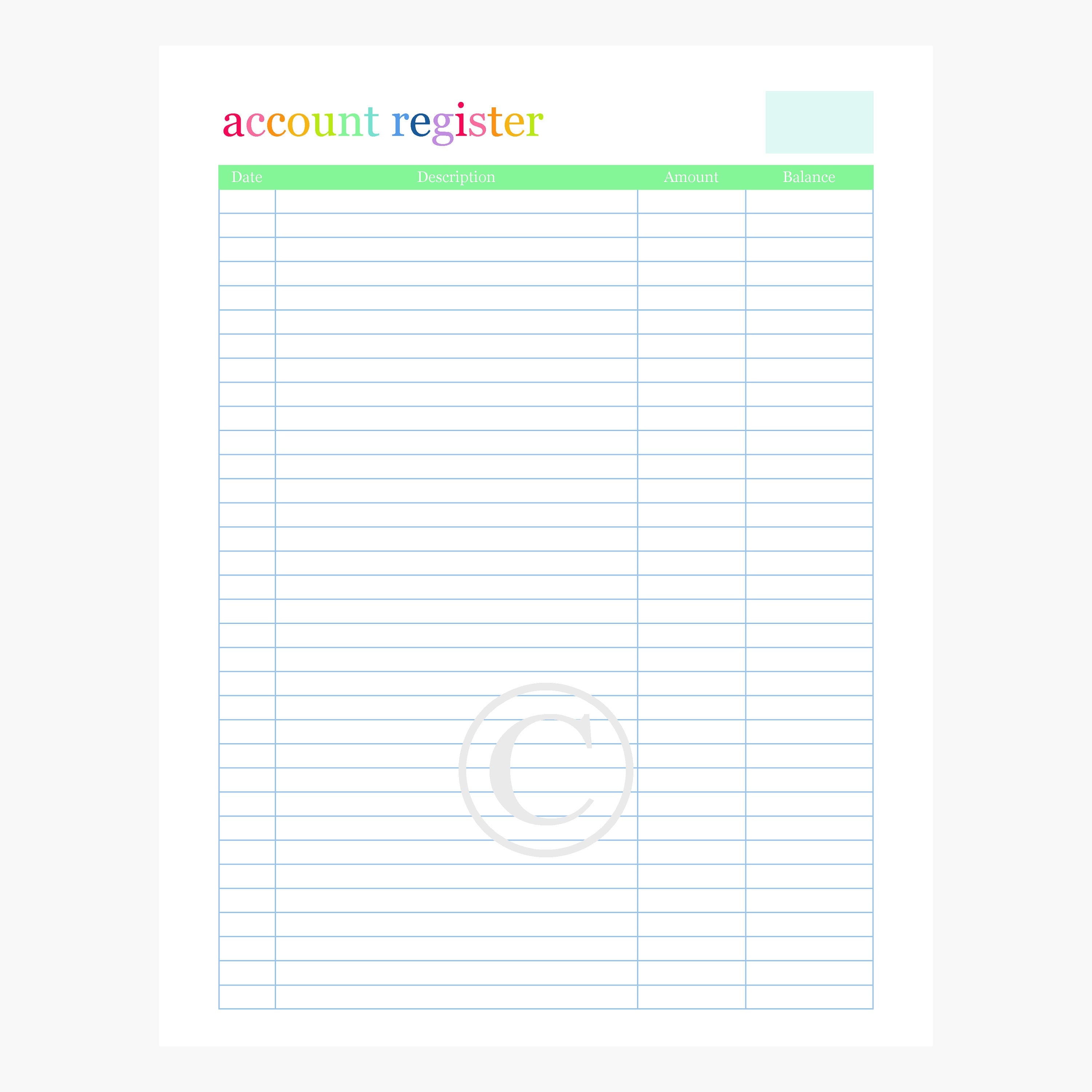 ACCOUNT REGISTER Budget Planner Printable Pages Happy Financial Bill